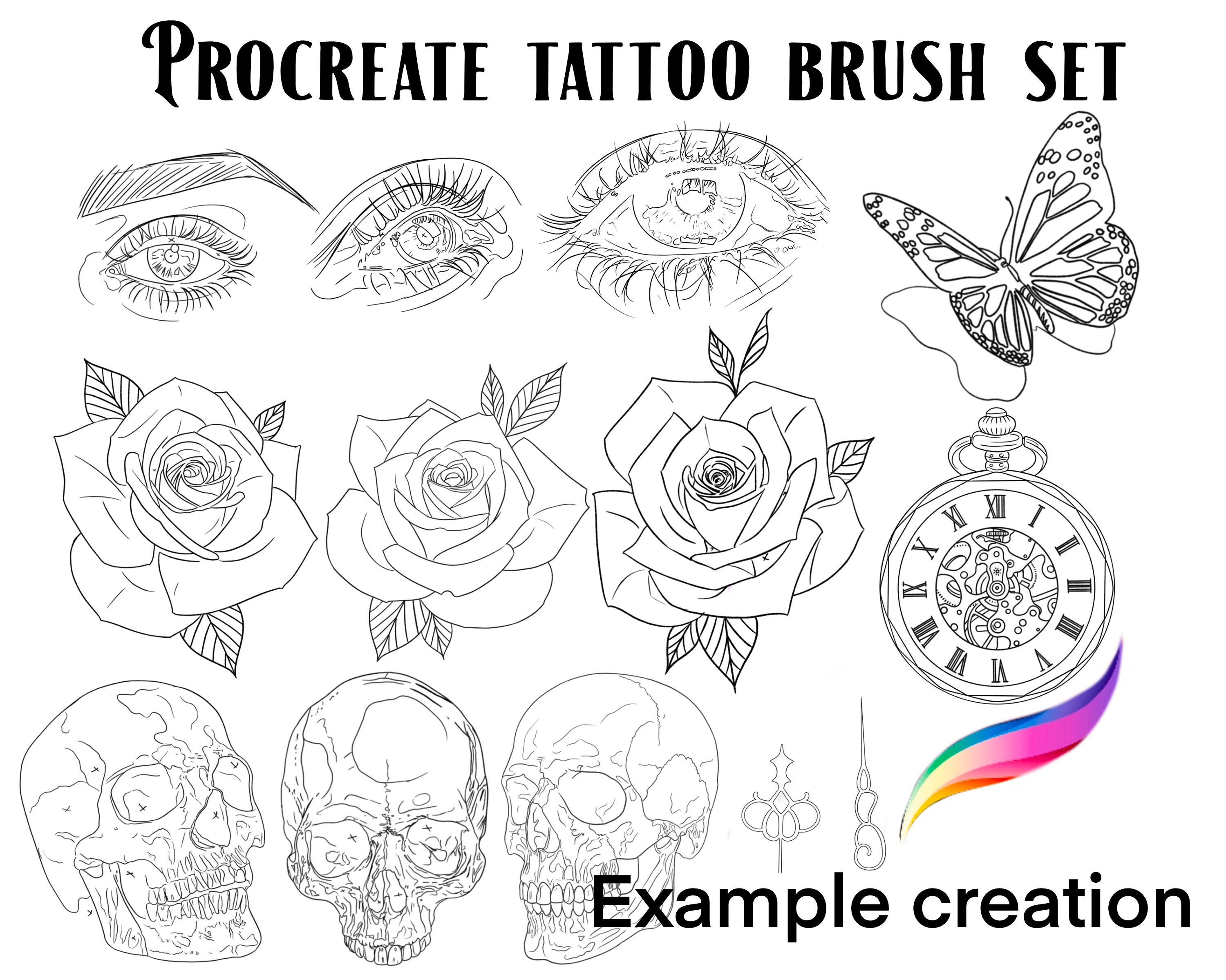 Procreate tattoo brush set and stamps set 3 Etsy