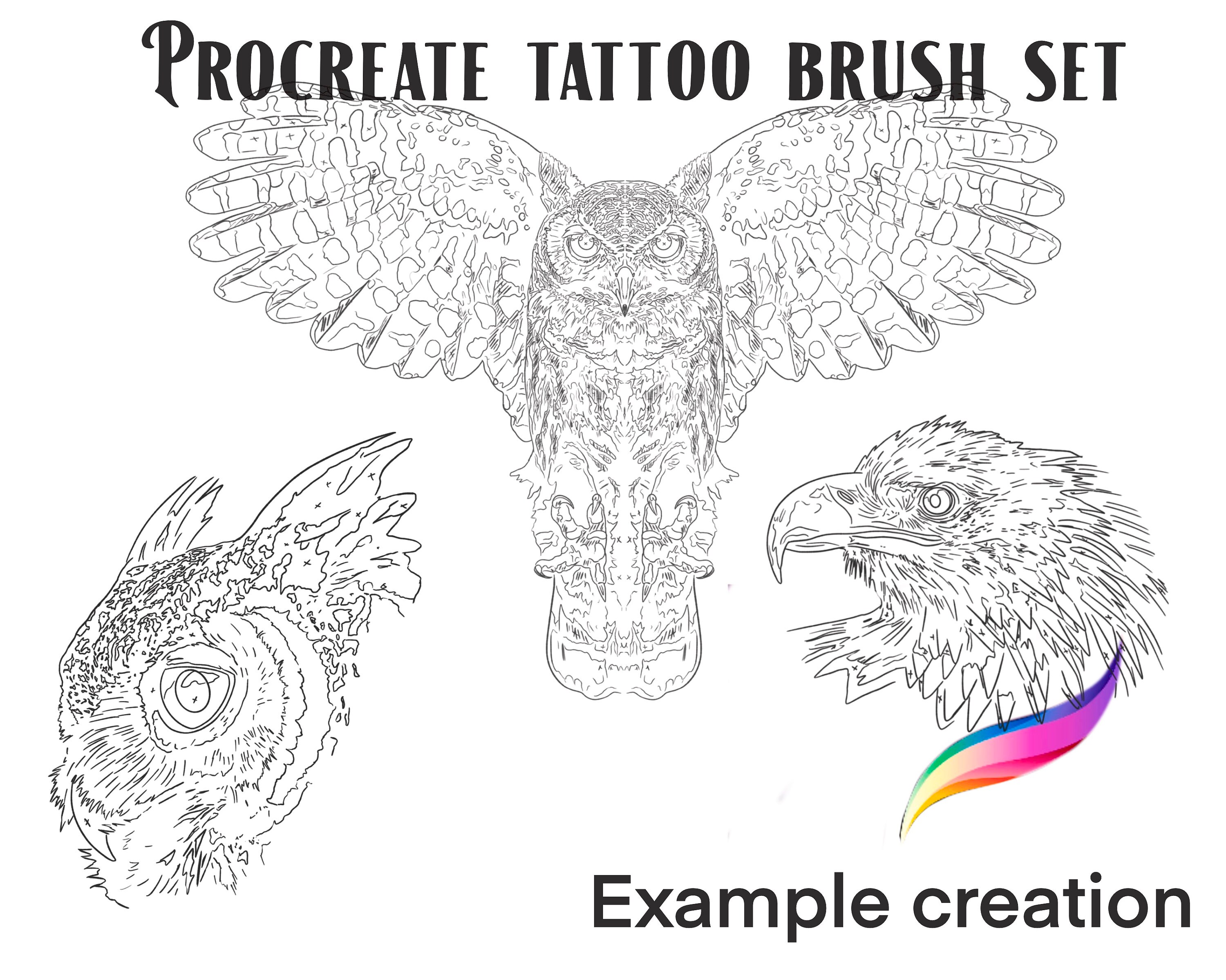 Procreate Tattoo Brush Set and Stamps - Owl, Eagle, Clock, Robin - Etsy