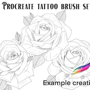 Procreate tattoo brush set and stamps - rose drawings