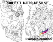 Procreate Tattoo Brush Set: Lion, Skull, Rose Stamps (Digital Download)