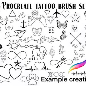Procreate tattoo brush and stamp set for swift creation of intricate street shop designs with fine lines.
