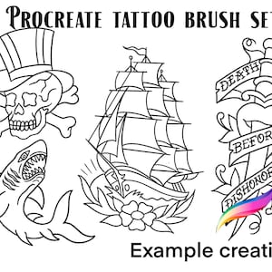 Digital Sailor Jerry-inspired tattoo brush set and stamps for Procreate, perfect for creating traditional designs.