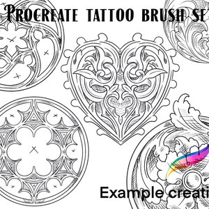 Procreate tattoo brush set and stamps ornate, gothic windows and filigree