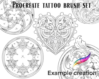 Procreate tattoo brush set and stamps ornate, gothic windows and filigree