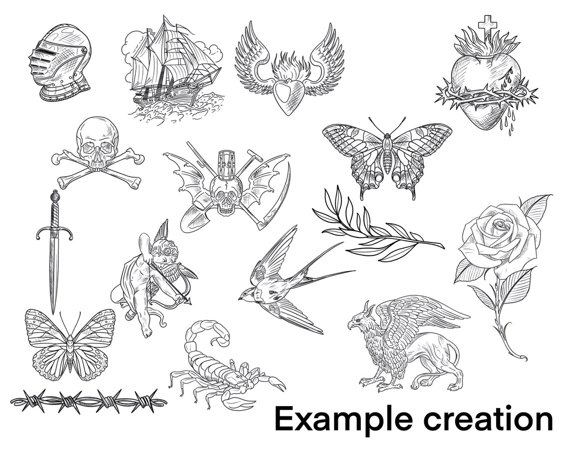 Procreate Tattoo Brush Set and Stamps - Blackwork / Flash Designs - Etsy