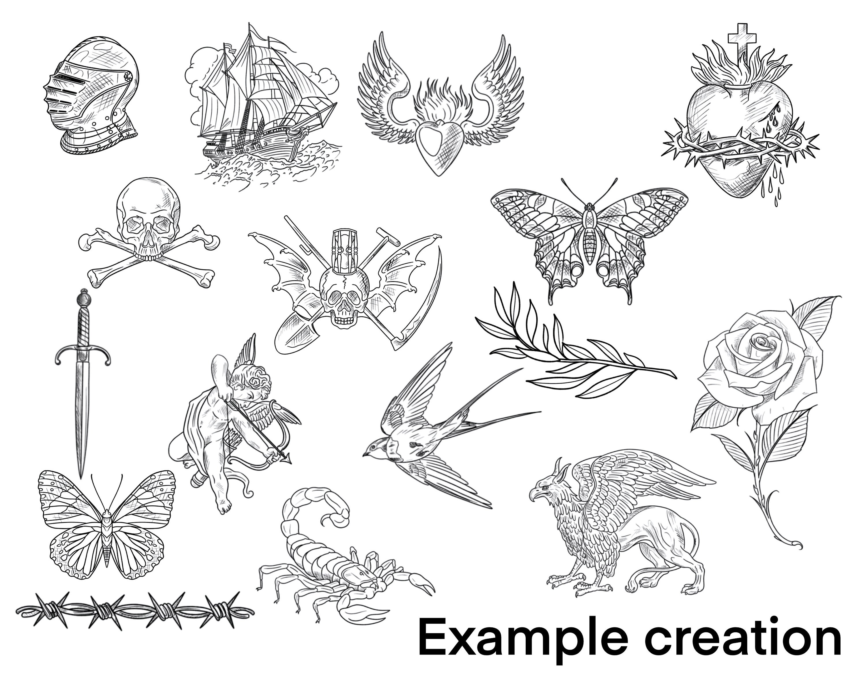 Procreate Tattoo Brush Set and Stamps - Blackwork / Flash Designs - Etsy