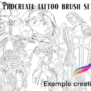 Sacred Ink Collection: Procreate Religious Tattoo Stamps – Angel, Mary, Cherub, Jesus, Cross for Divine Digital Art