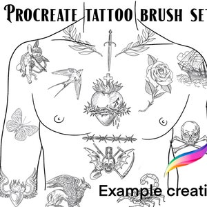 Procreate tattoo brush set and stamps - blackwork / flash designs