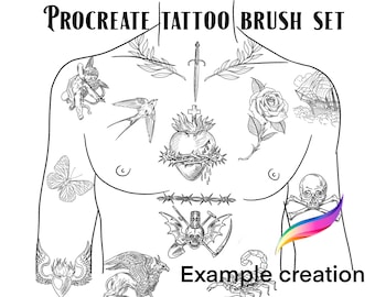 Procreate tattoo brush set and stamps - blackwork / flash designs