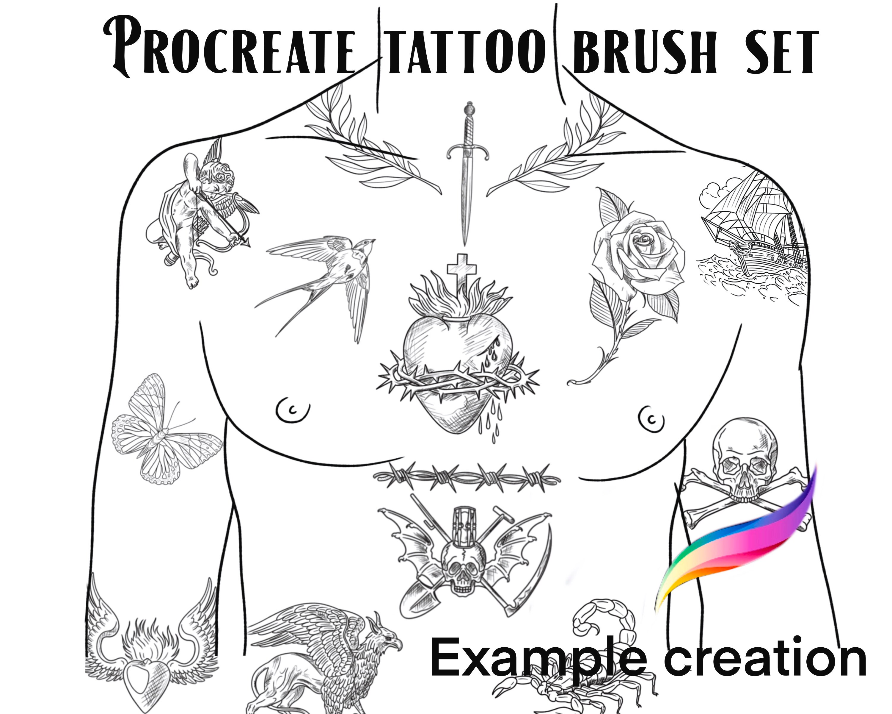 Procreate Tattoo Brush Set and Stamps - Blackwork / Flash Designs - Etsy