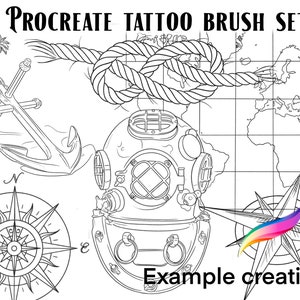 Maritim inspiriertes Procreate Tattoopinsel-Set und Stempel mit Kompass- und Ankerelementen.