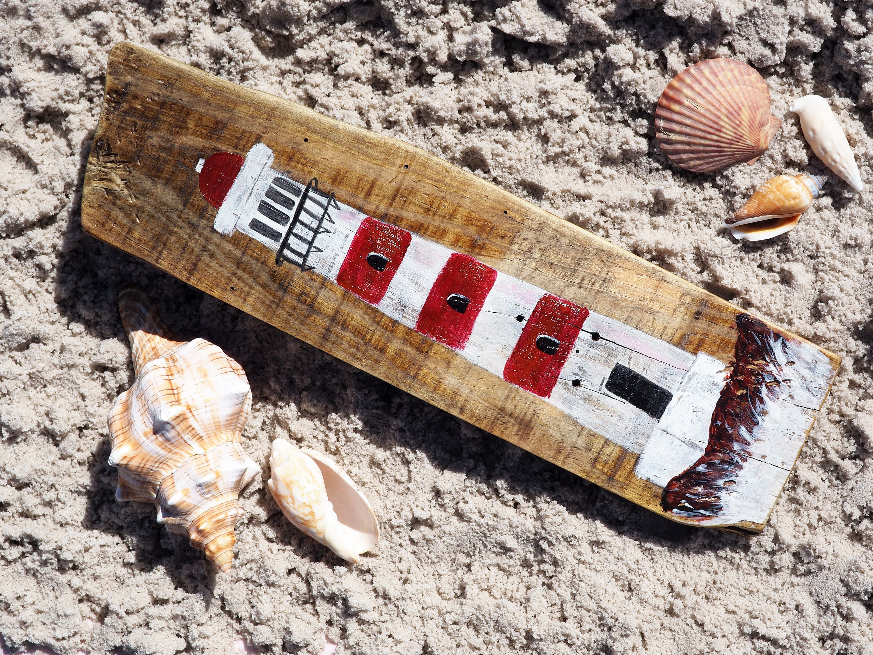 Peinture sur Bois Phare Rouge