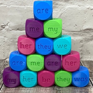 Phase 3 tricky word dice, letters & sounds, word recognition, Montessori, EYFS, early reading, early literacy, early spelling