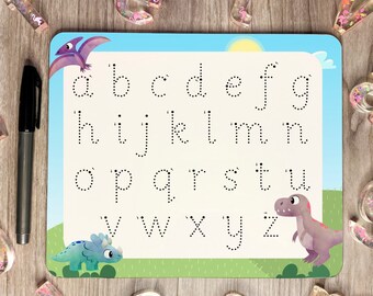 Dinosaur reusable wipe clean letter formation board | Lowercase print alphabet practice | Handwriting practice