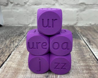 Phase 3 sounds dice, letters & sounds, letter recognition, Montessori, EYFS, early reading, early literacy, early spelling, word building