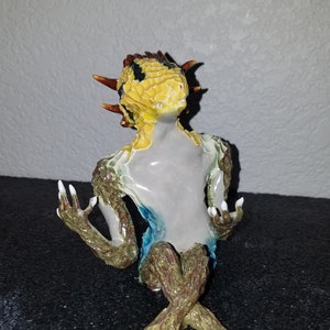 Ceramic Skink Lizard Sitting Sculpture- Yellow, Green, Blue