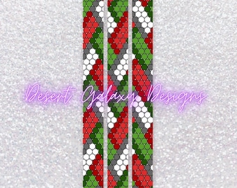 May include: Three black pens with a red, green, and white geometric pattern. The pattern is made up of small circles.
