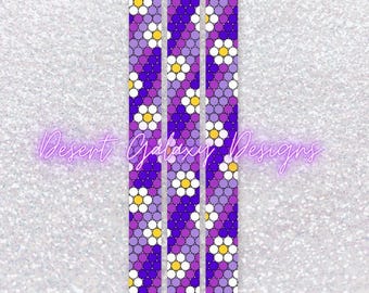 May include: Three purple and white pens with a daisy pattern. The pens have black ink and a black clip.