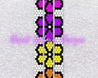 May include: Three black pens with colorful patterned designs. The pens have a black and white base with a repeating hexagonal pattern. The first pen has a pink and purple design, the second pen has a yellow and orange design, and the third pen has a purple and pink design.