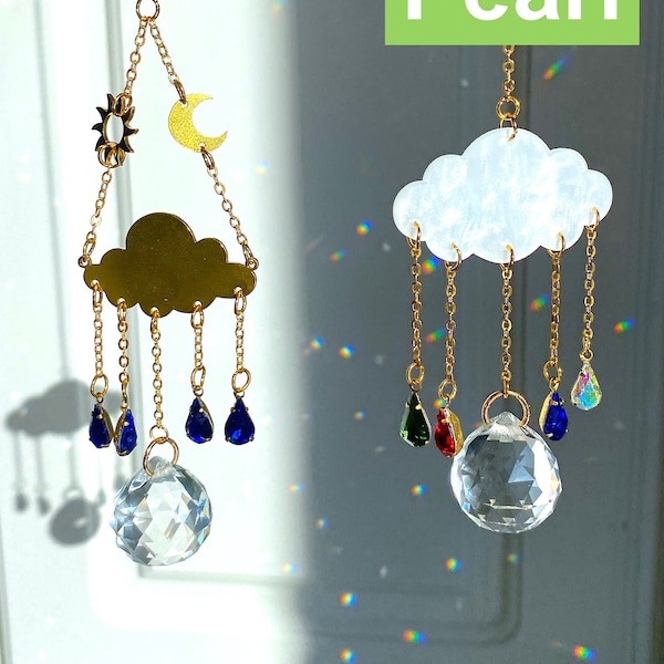 Sonnenfänger Wolken-Juwel | Gold Kristall Prisma | Fensterhänger | Regenbogen Auto Zubehör | Sonnenfänger | Perlen und Gold Hängende Wolken Juwelen
