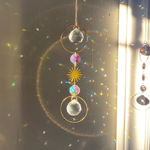 Star Sun Catcher | Hanging Gold Crystal Prism | Sun Boho Window Hanger | Christmas Gift | Aura Rainbow Car Accessory | Suncatcher