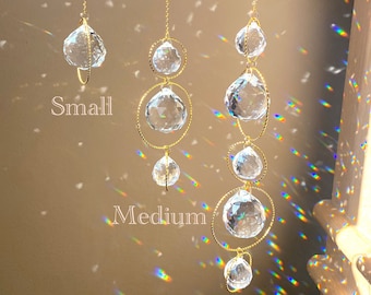 Luxury Sun Catcher | Hanging Gold Crystal Prism | Sun Window Hanger | Spiral Hoop | Aura Rainbow | Bridesmaid Gift | 20mm 30mm Suncatcher