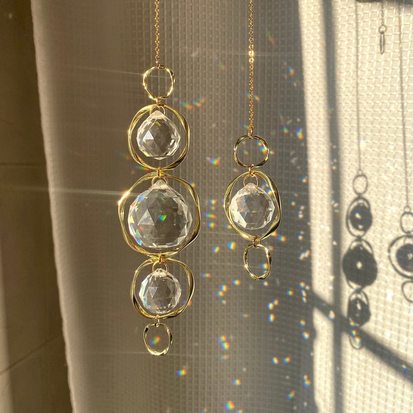 Bangle Sun Catcher | Hanging Gold Crystal Prism | Sun Window Hanger | Spiral Hoop | Aura Rainbow | Bridesmaid Gift | 20mm 30mm Suncatcher