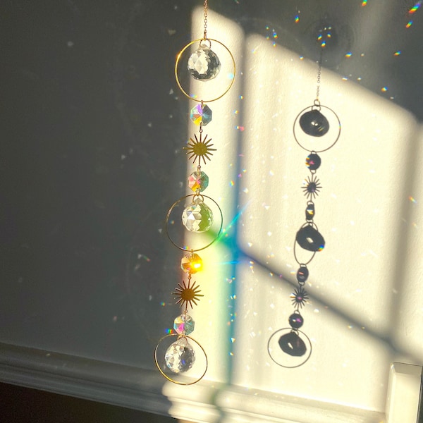 Star Sun Catcher 20mm Crystals | Hanging Gold Crystal Prism | Sun Boho Window Hanger | Aura Rainbow Accessory | Suncatcher Light Dance