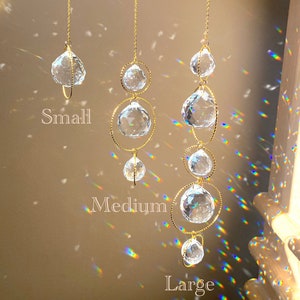 Luxury Sun Catcher | Hanging Gold Crystal Prism | Sun Window Hanger | Spiral Hoop | Aura Rainbow | Bridesmaid Gift | 20mm 30mm Suncatcher