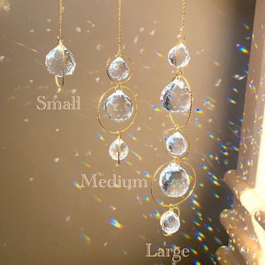 Luxury Sun Catcher | Hanging Gold Crystal Prism | Sun Window Hanger | Spiral Hoop | Aura Rainbow | Bridesmaid Gift | 20mm 30mm Suncatcher