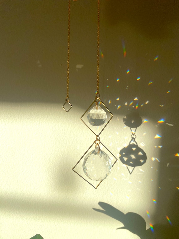 Capteur de cristal carré Prisme en forme de losange en or à