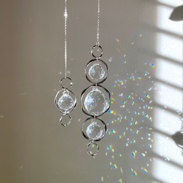 Silver Bangle Sun Catcher | Hanging Crystal Prism | Sun Window Hanger | Spiral Hoop | Aura Rainbow | Bridesmaid Gift | 20mm 30mm Suncatcher