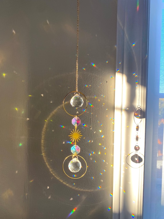 Star Sun Catcher Hanging Gold Crystal Prism Sun Boho Window Hanger  Christmas Gift Aura Rainbow Car Accessory Suncatcher 