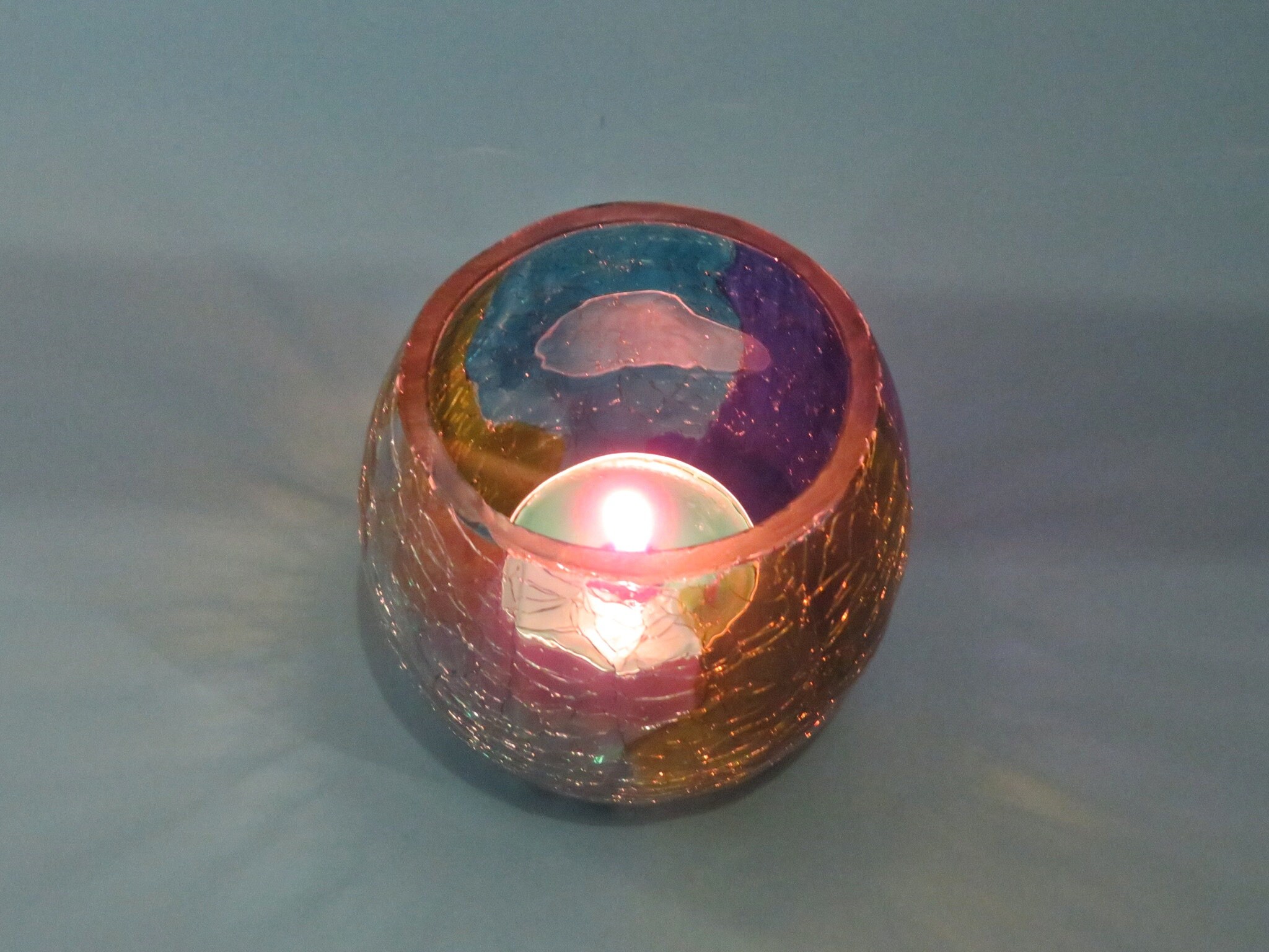 Cracked glass tea light holder Etsy