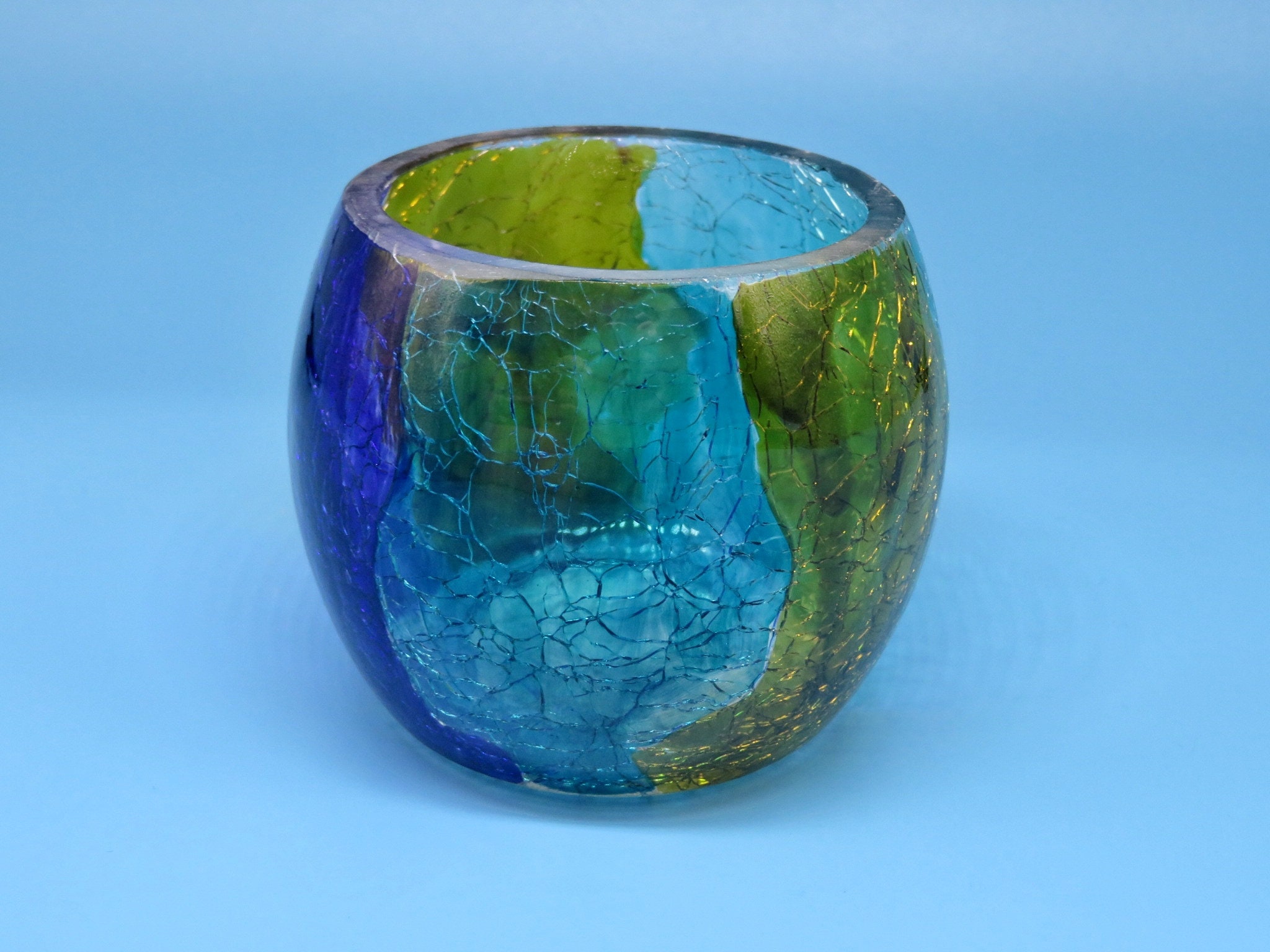 Cracked glass tea light holder Etsy