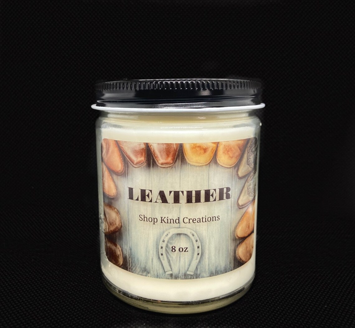 Leather Scented Homemade Candle Etsy