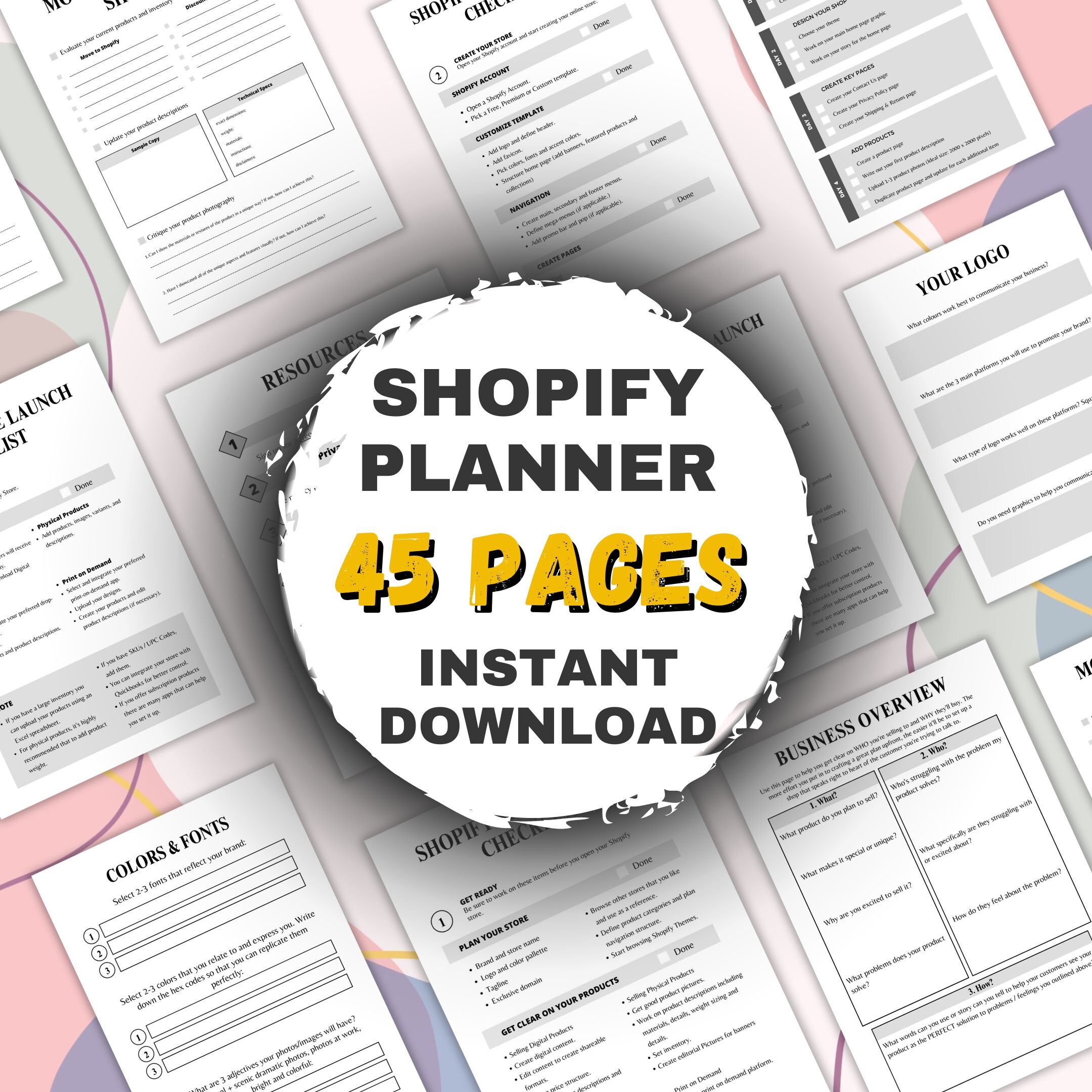 Shopify Planner Printable Template Online Shop Seller Kit Template ...