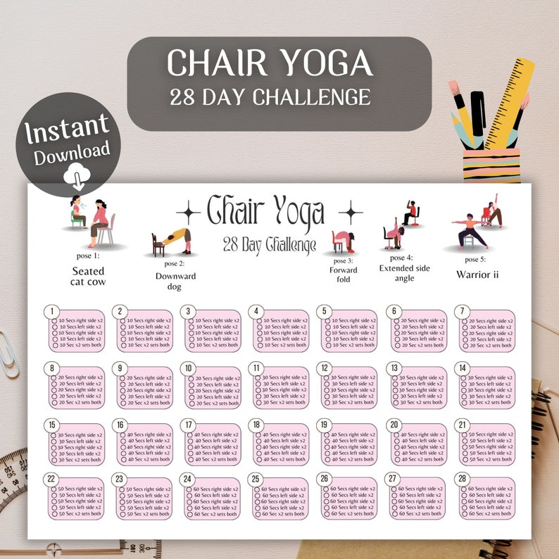 28 Day Chair Yoga Challenge Home Chair Workout Exercise Chair Yoga ...