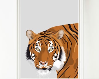 Tiger Print | Illustration | Zoo | Animal | Orange | A4 | Childrens Room