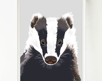 Badger Print | Animal | Zoo | Black | White | A4