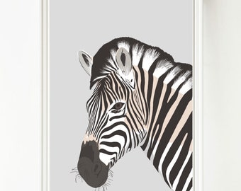 Zebra Print | Zoo | Illustration | Stripes | Black | White | Animal | A4