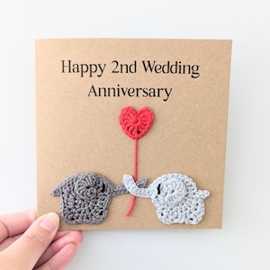 Handmade Personalized Anniversary Card, Crochet Card, Loveheart, Cotton