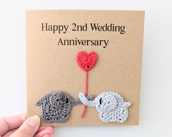 Handmade Personalized Anniversary Card, Crochet Card, Loveheart, Cotton