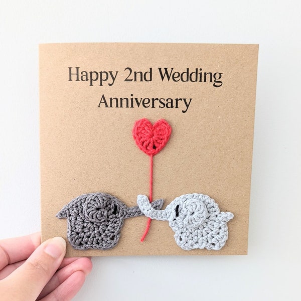 Handmade Personalized Anniversary Card, Crochet Card, Loveheart, Cotton