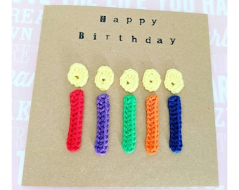 Handmade Personalized Candles Birthday Card, Crochet Card, Cute, Cotton