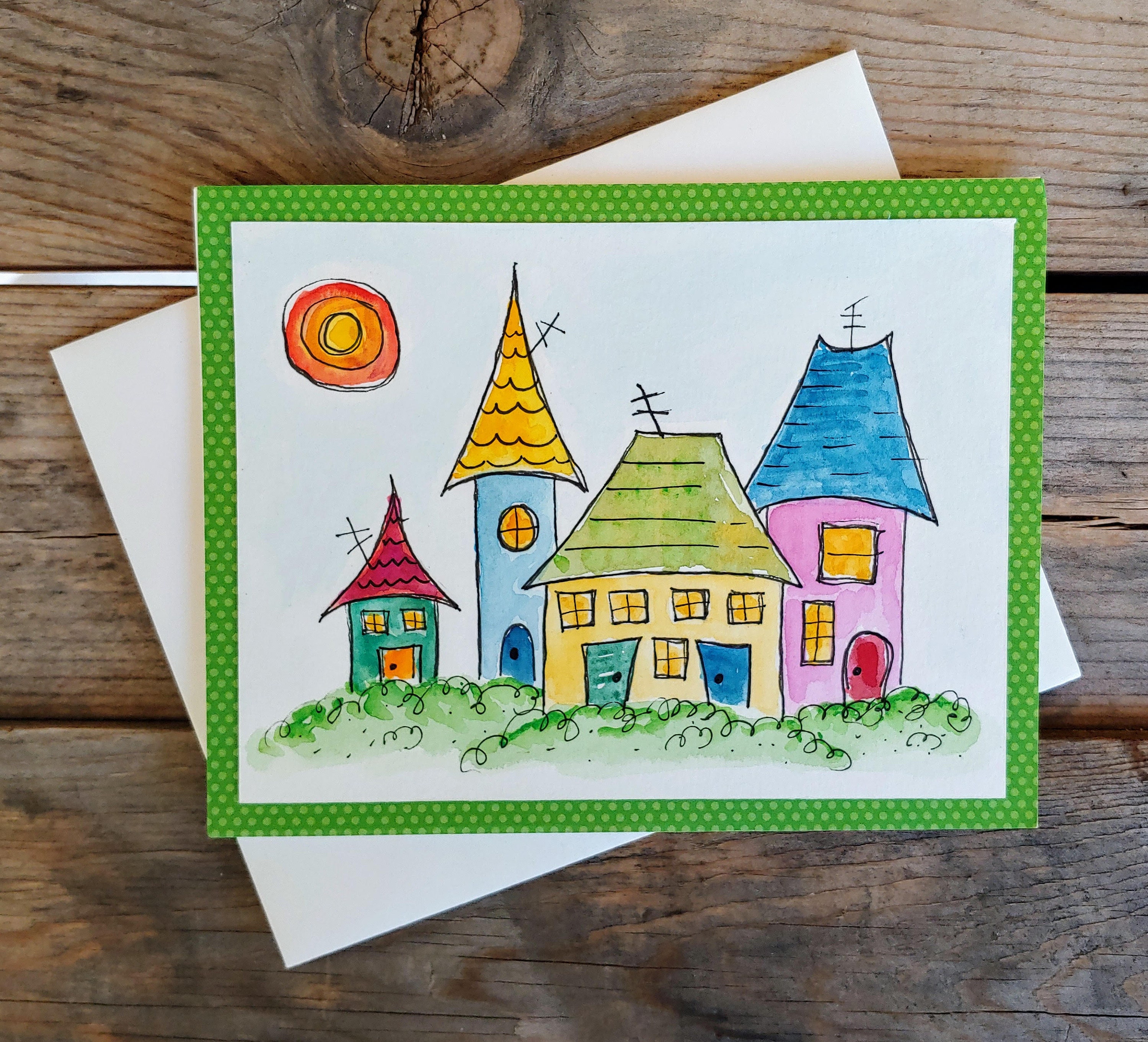 New Home Card Colorful Housewarming Whimsical Houses | Etsy