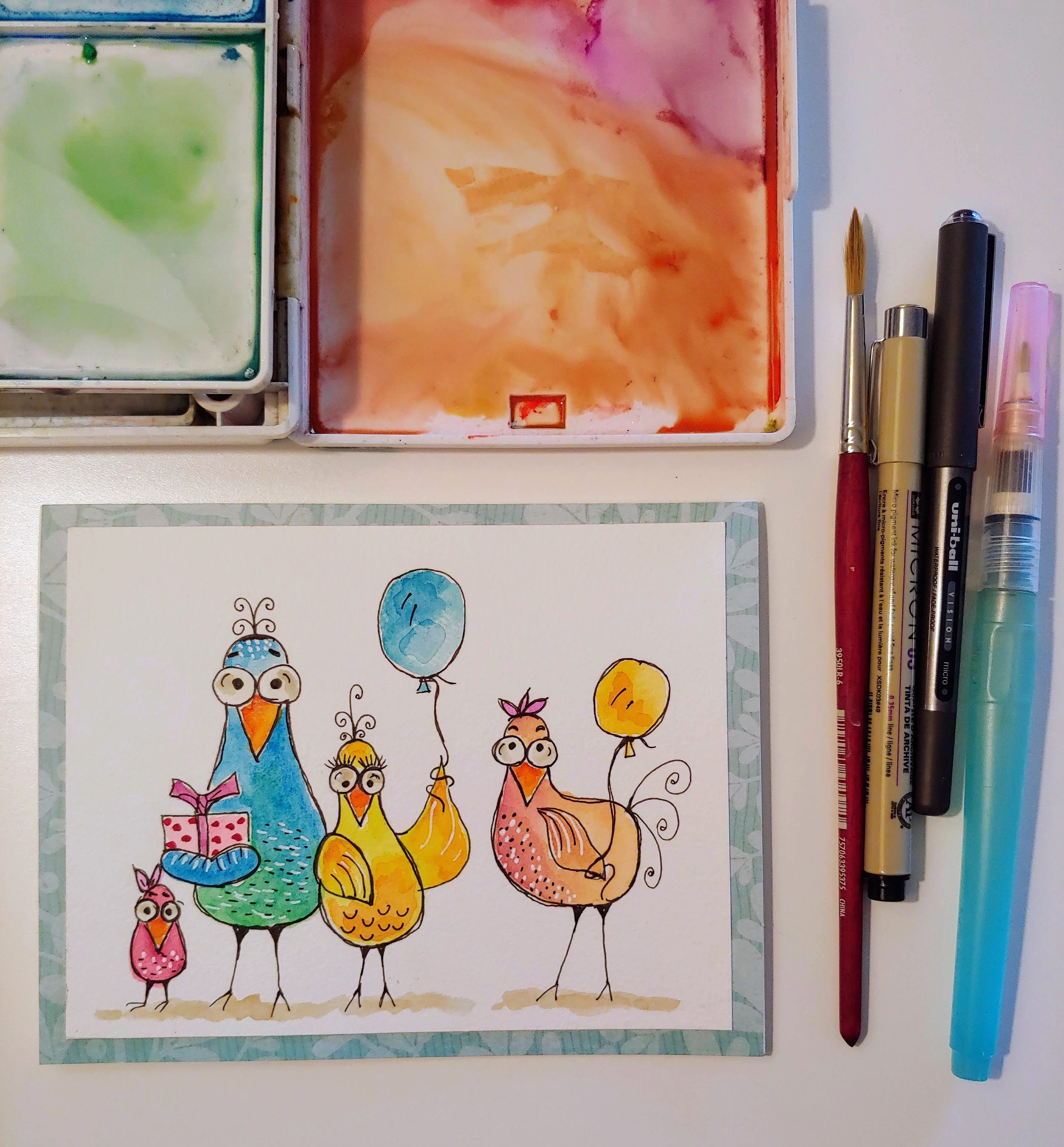Whimsical Birthday Card | Birthday Bird | Watercolor Original Artwork ...