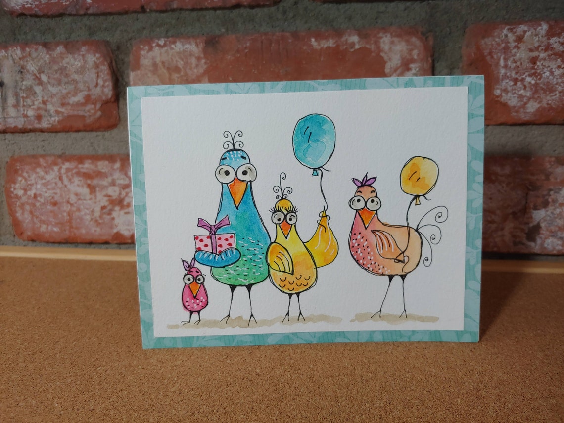 Whimsical Birthday Card | Birthday Bird | Watercolor Original Artwork ...