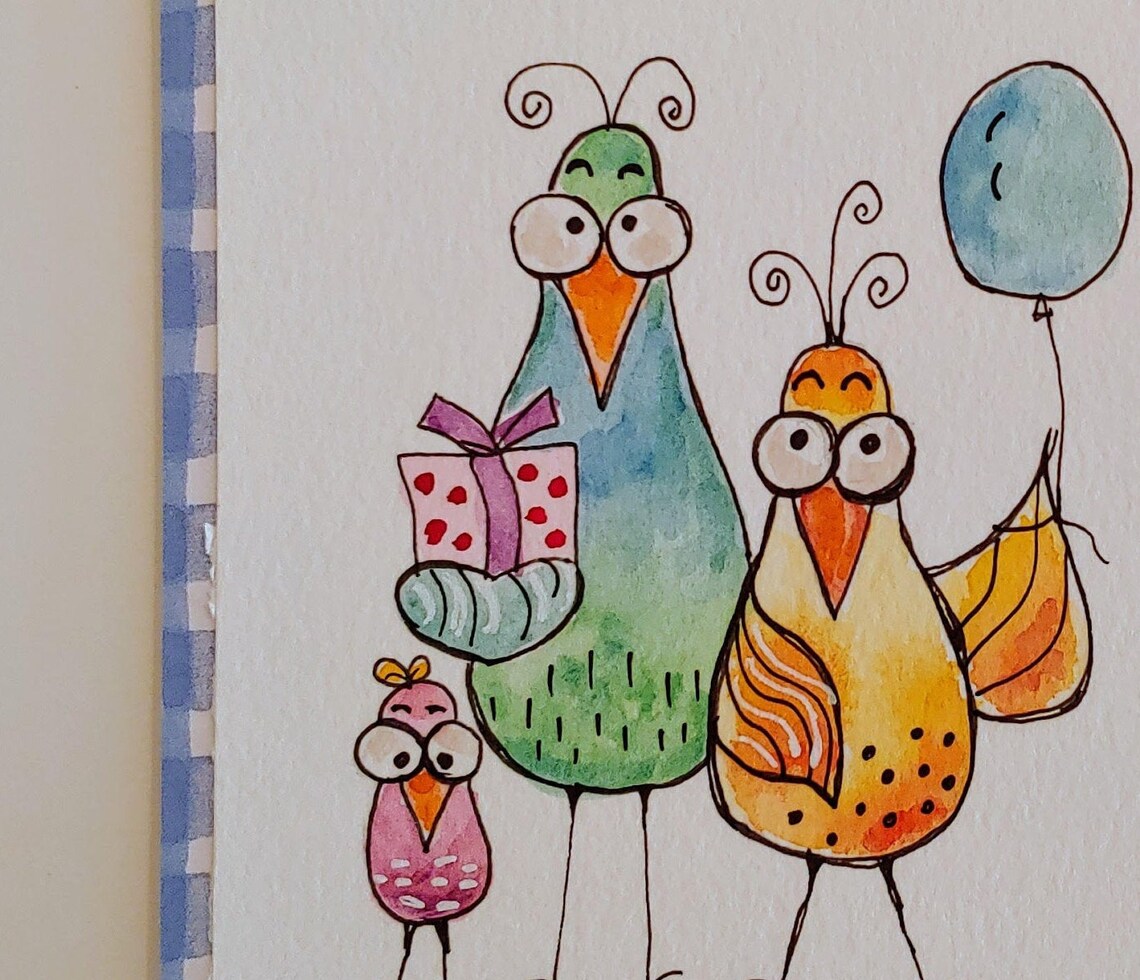 Silly Birthday Birds | Happy Birthday Card | Watercolor Original ...