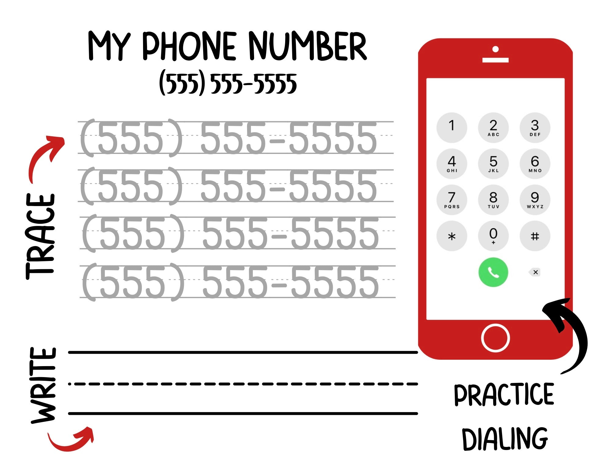 PRINTABLE Personalized Printable Learning Phone Number Activity for Kids Etsy